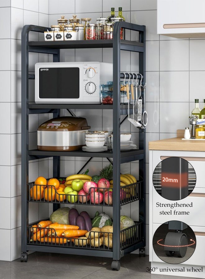 Spides 5 Tier Kitchen Storage Rack Heavy Duty Metal Kitchen Cabinet Shelf Organizer Counter Multifunctional Floor Standing Movable Storage Rack with Large Capacity Detachable Basket for Kitchen Laundry Bathroom Pantry Basement Utility Room - Image 1